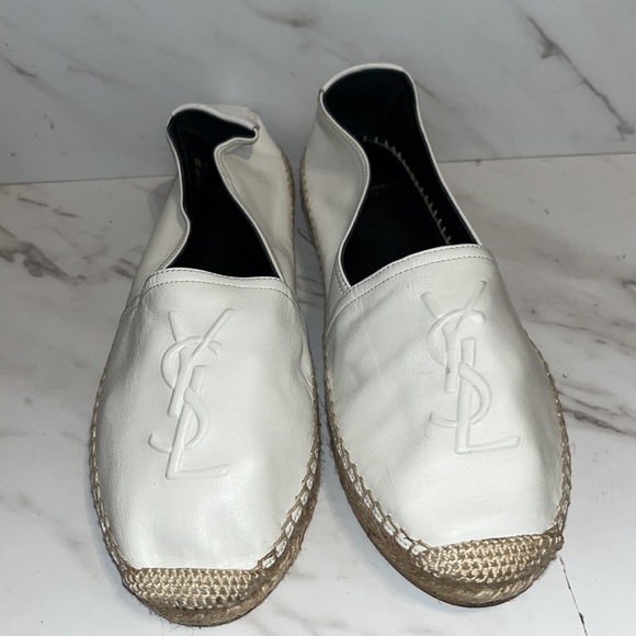 NEW SAINT LAURENT Logo-embossed leather espadrilles sz 38 - Picture 2 of 8